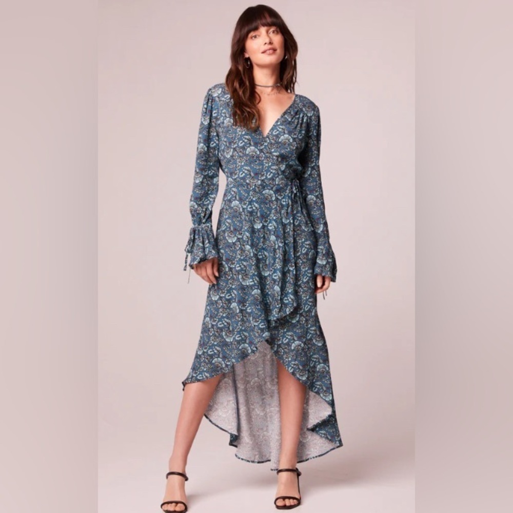Band of Gypsies Blue Floral Long Sleeve Dress